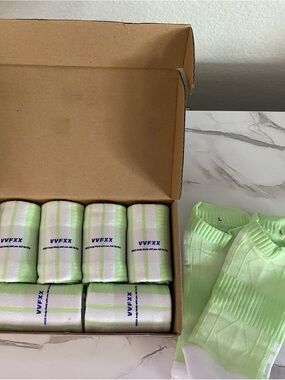 L Ski Athletic White/Lime Green Short Socks Running Walk Work  83% Cotton
